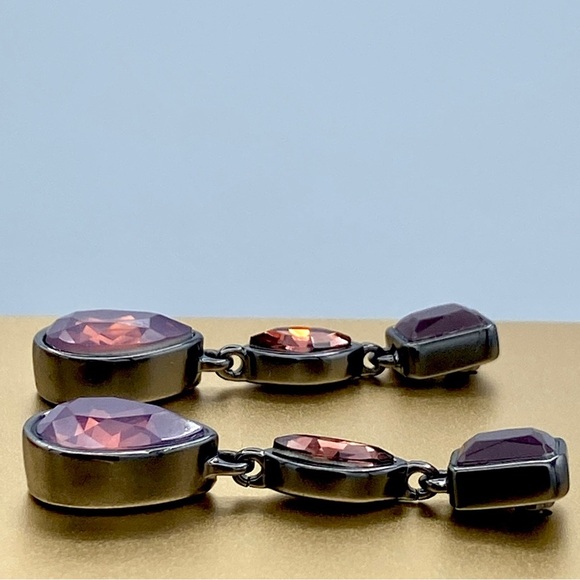 Gorgeous Glass Rhinestone Red Purple Pink Lulu Avenue Drop Earrings - Picture 4 of 7